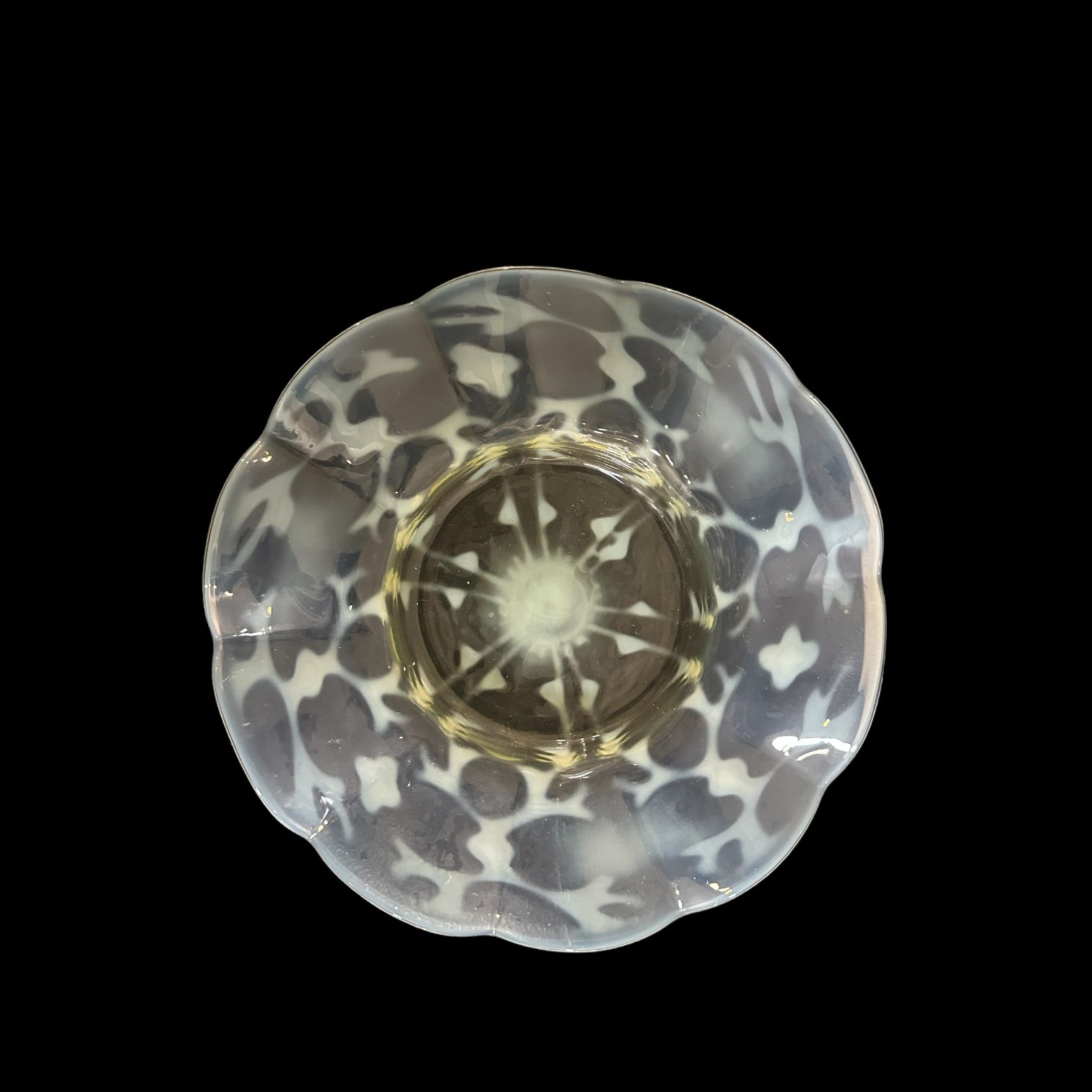 Set Of 3 John Walsh Walsh Art Nouveau Vaseline Glass Opaline Brocade Design Fluted Dishes, C.1900 photo vinterior
