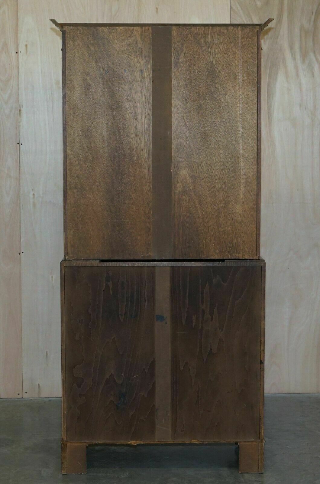 Antique Sheraton Revival Burea Bookcase Leather Top Mahogany Walnut & Satinwood photo vintage