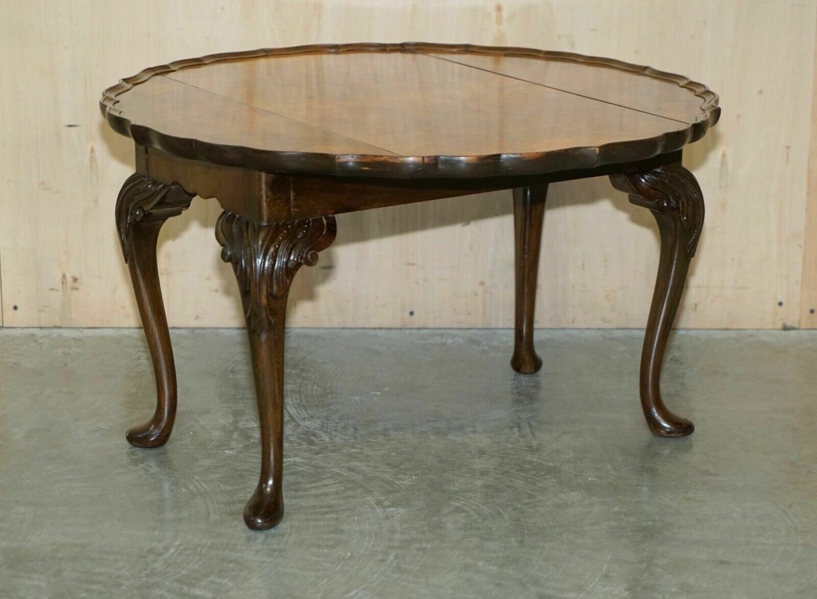 photo for sale Stunning Hand Carved Burr Walnut Extending Coffee Cocktail Table Cabriole Legs
