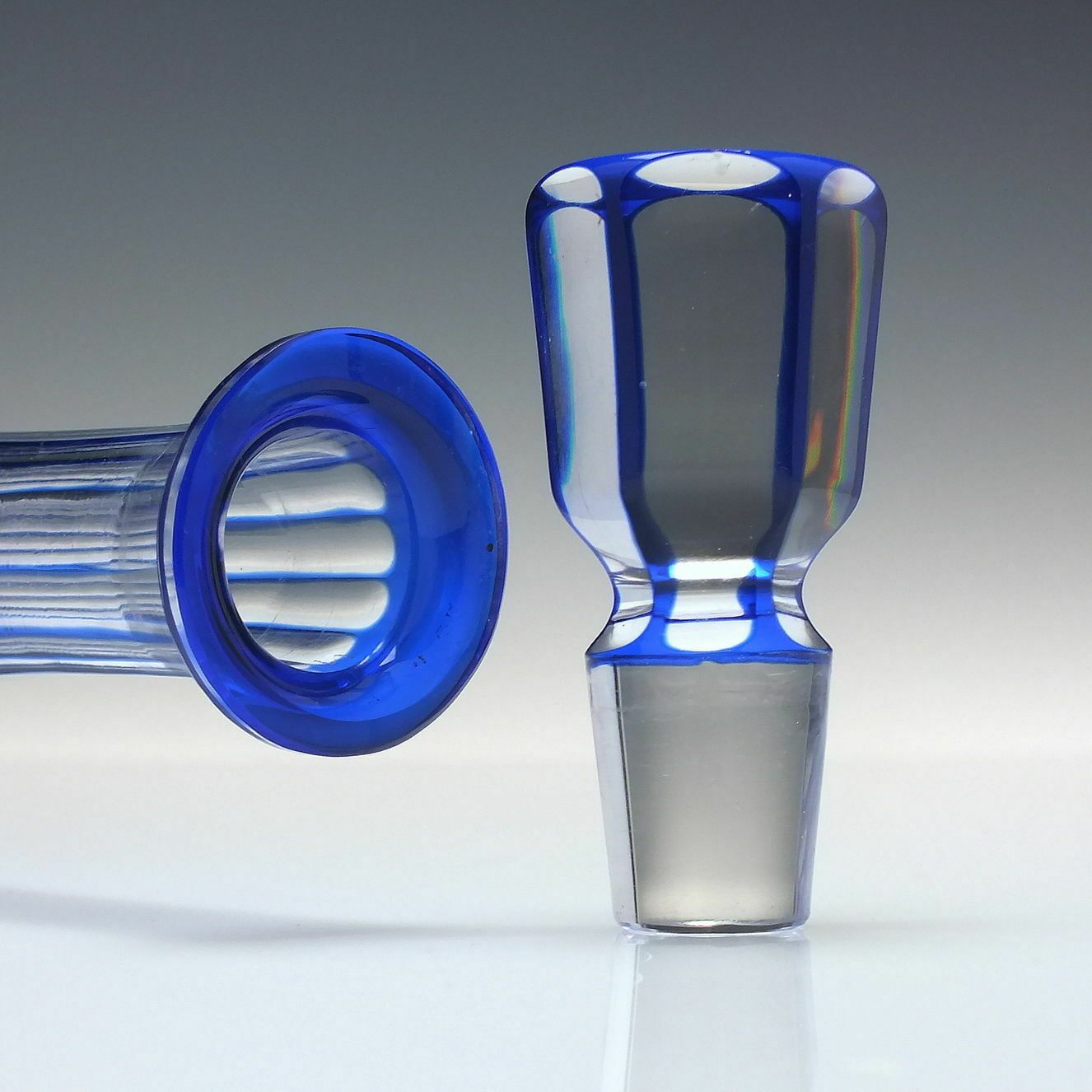 Pair 19th Century Blue Glass Decanters Or Serving Bottles C1860 photo for sale