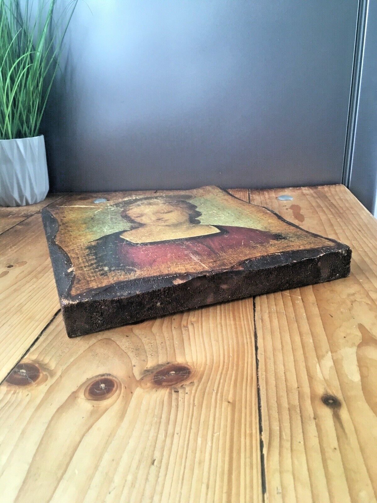 Vintage Madonna Del Cardellino Raphael Icon Religious Wooden Wall Panel Plaque photo Art
