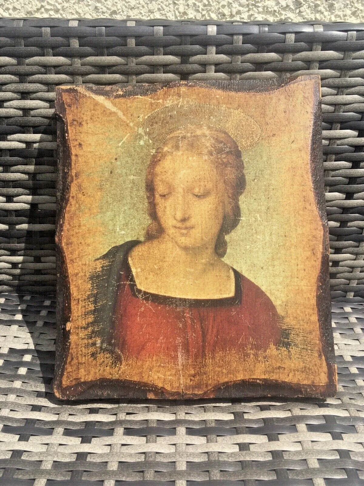 photo furniture Vintage Madonna Del Cardellino Raphael Icon Religious Wooden Wall Panel Plaque
