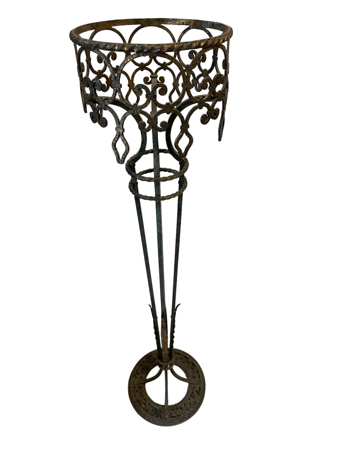 photo buy Oscar Bach Renaissance Revival Patinated Wrought Iron And Copper Plant Stand C.1910