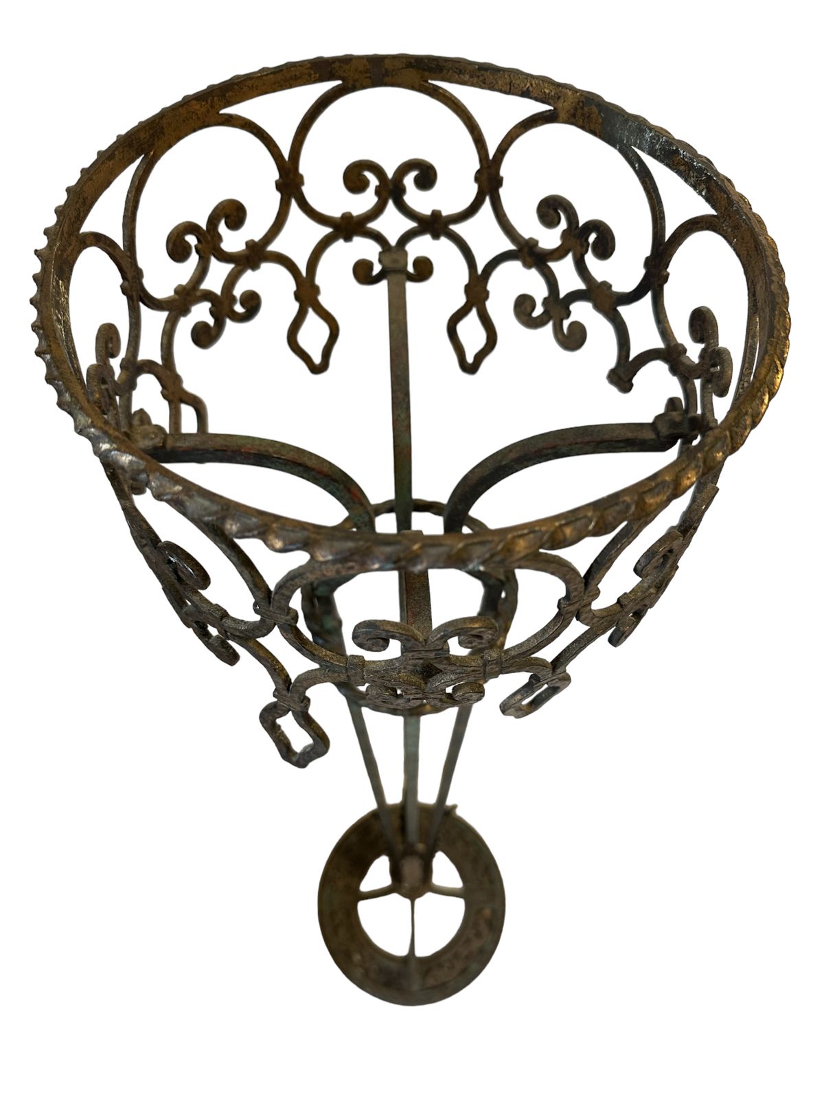 Oscar Bach Renaissance Revival Patinated Wrought Iron And Copper Plant Stand C.1910 photo vinterior