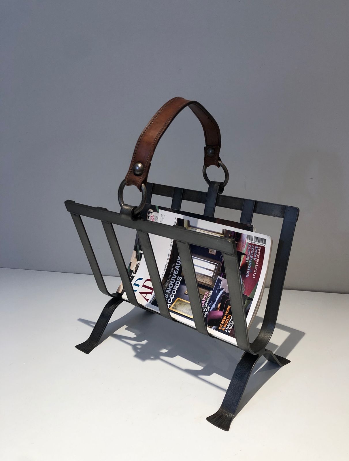 Steel And Leather Magazine Rack photo Home Fixtures