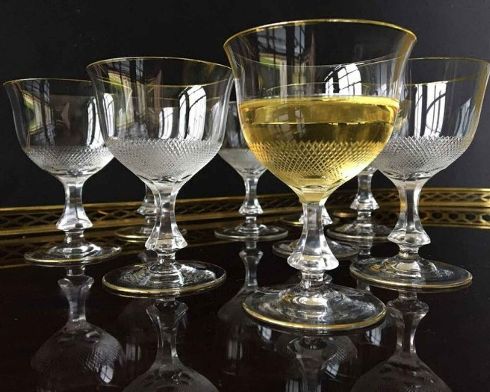 Moser Lloyd Wijnglazen | Kristal Geslepen | Wijngoblets | 6 Stuks | 24 Karaats Gouden Rand photo vinterior