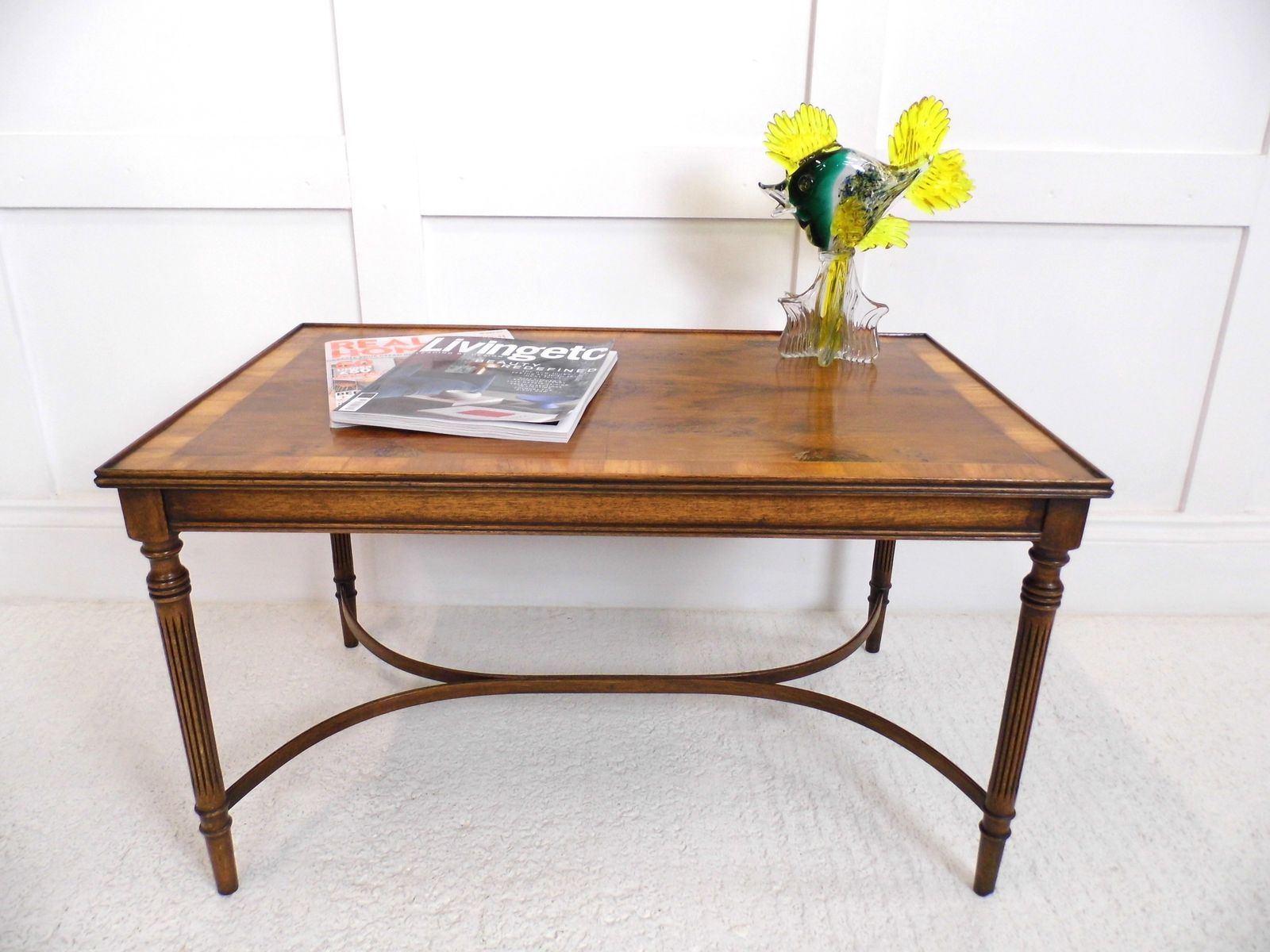 Antique Style Mahogany And Yew Side Table Reeded Legs Bentwood Stretchers
