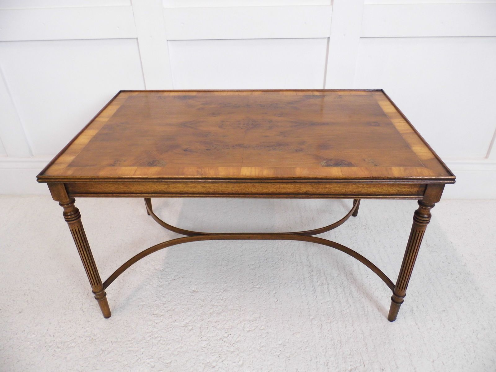 photo for sale Antique Style Mahogany And Yew Side Table Reeded Legs Bentwood Stretchers