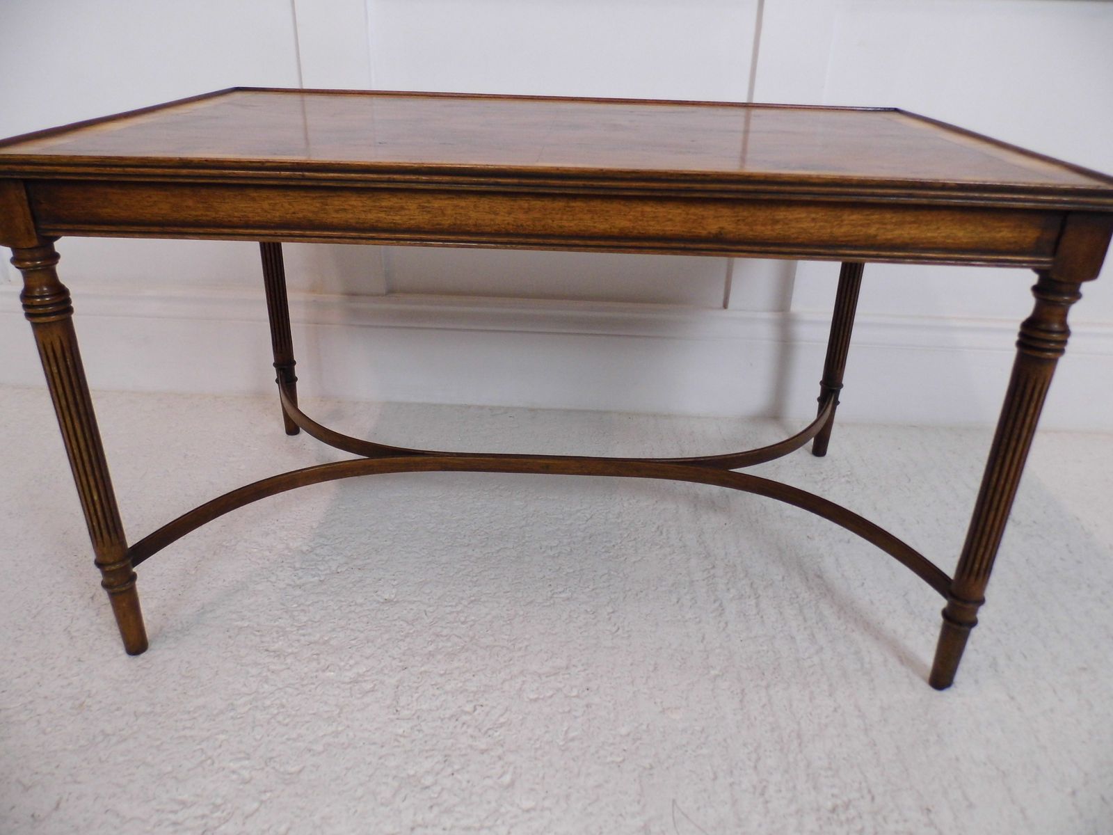 Furniture Antique Style Mahogany And Yew Side Table Reeded Legs Bentwood Stretchers photo