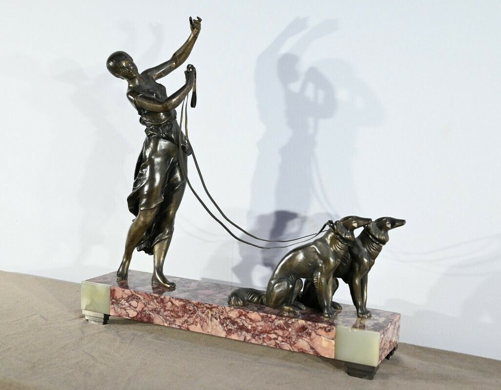 Spelter And Marble Sculpture, Art Deco – Early 20th Century photo for sale