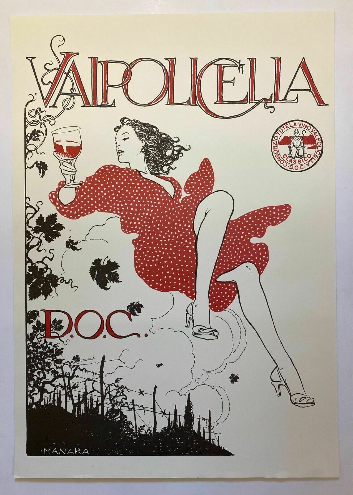 Milo Manara, 1980 Ca   Valpolicella   Original Vintage Affiche Cm 100 X 70 photo furniture
