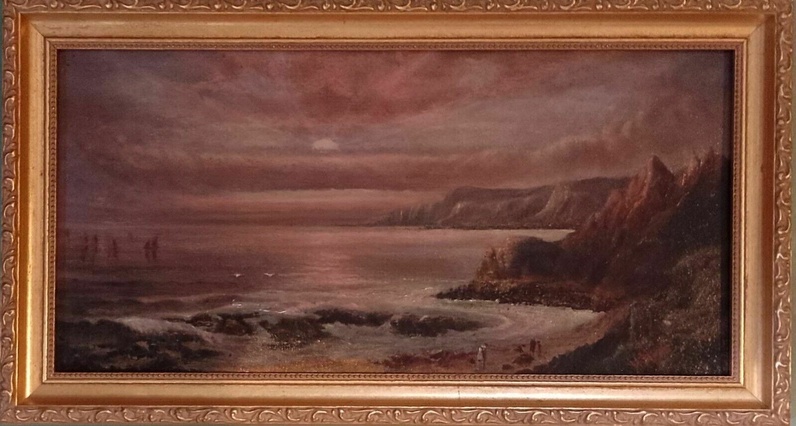 photo buy Antique Signed Seascape Oil Painting Cornelian Bay Scarborough W H Hoyle C1900