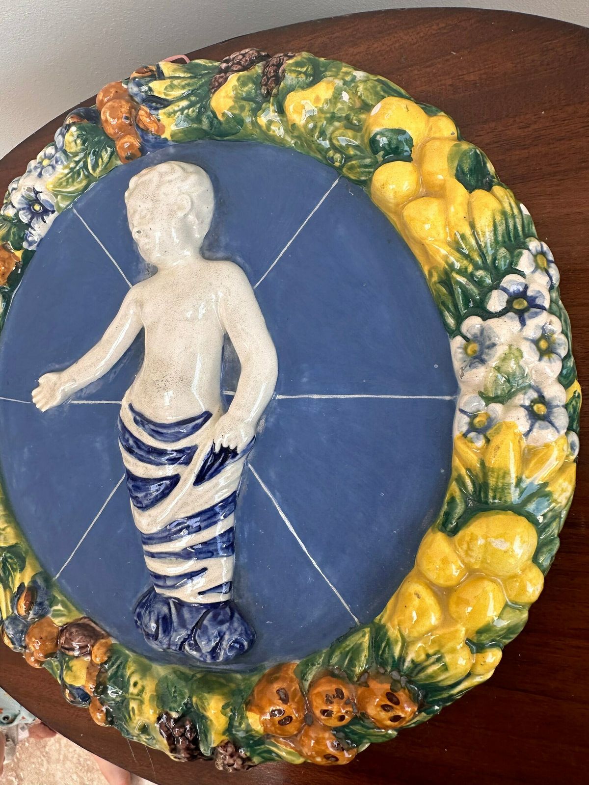 Vintage Italian Hand Painted Luca Della Robbia Majolica Wall Medallion Plate Jesus photo 144.0