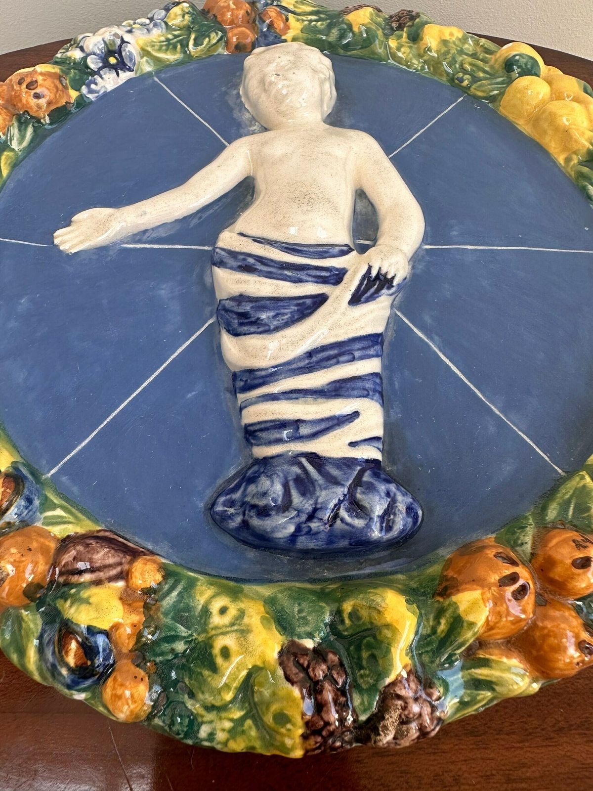 Vintage Italian Hand Painted Luca Della Robbia Majolica Wall Medallion Plate Jesus photo vintage