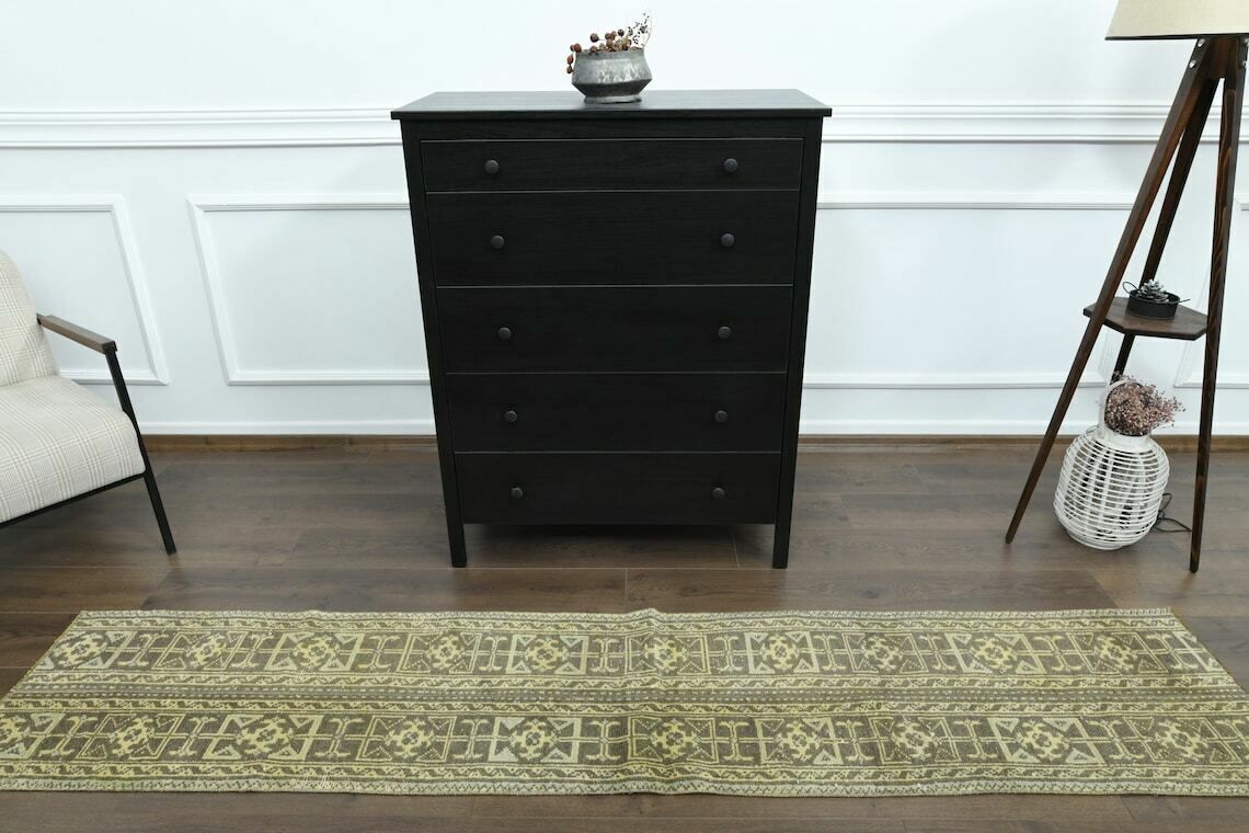 2x9 Vintage Turkish Oushak Narrow Runner, Handmade Wool Carpet, Kitchen Hallway Rug, One Of A Kind, Anatolian, Farmhouse Decor, Patchwork photo 152.0
