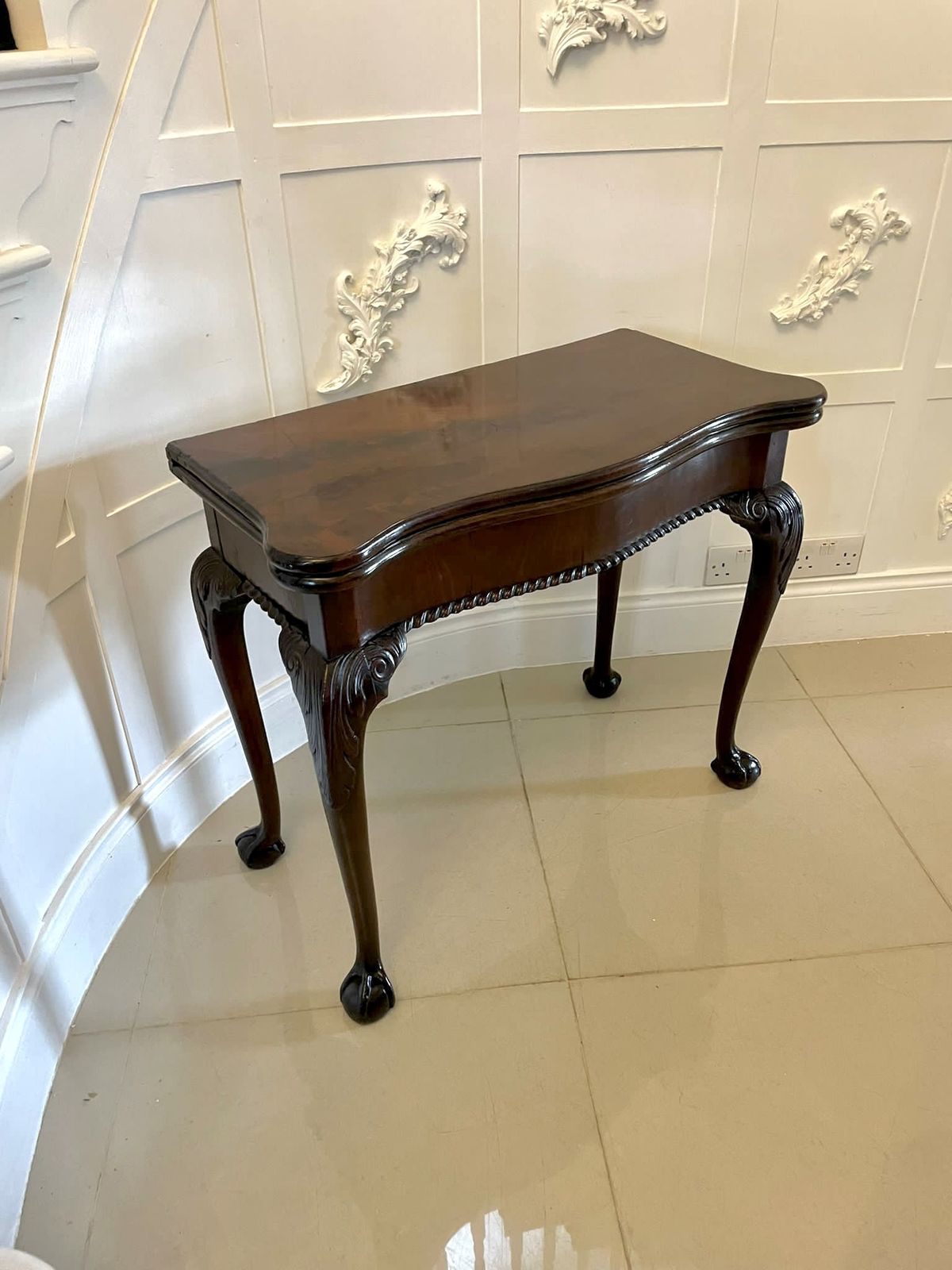Superb Quality Antique Irish Carved Mahogany Card Table