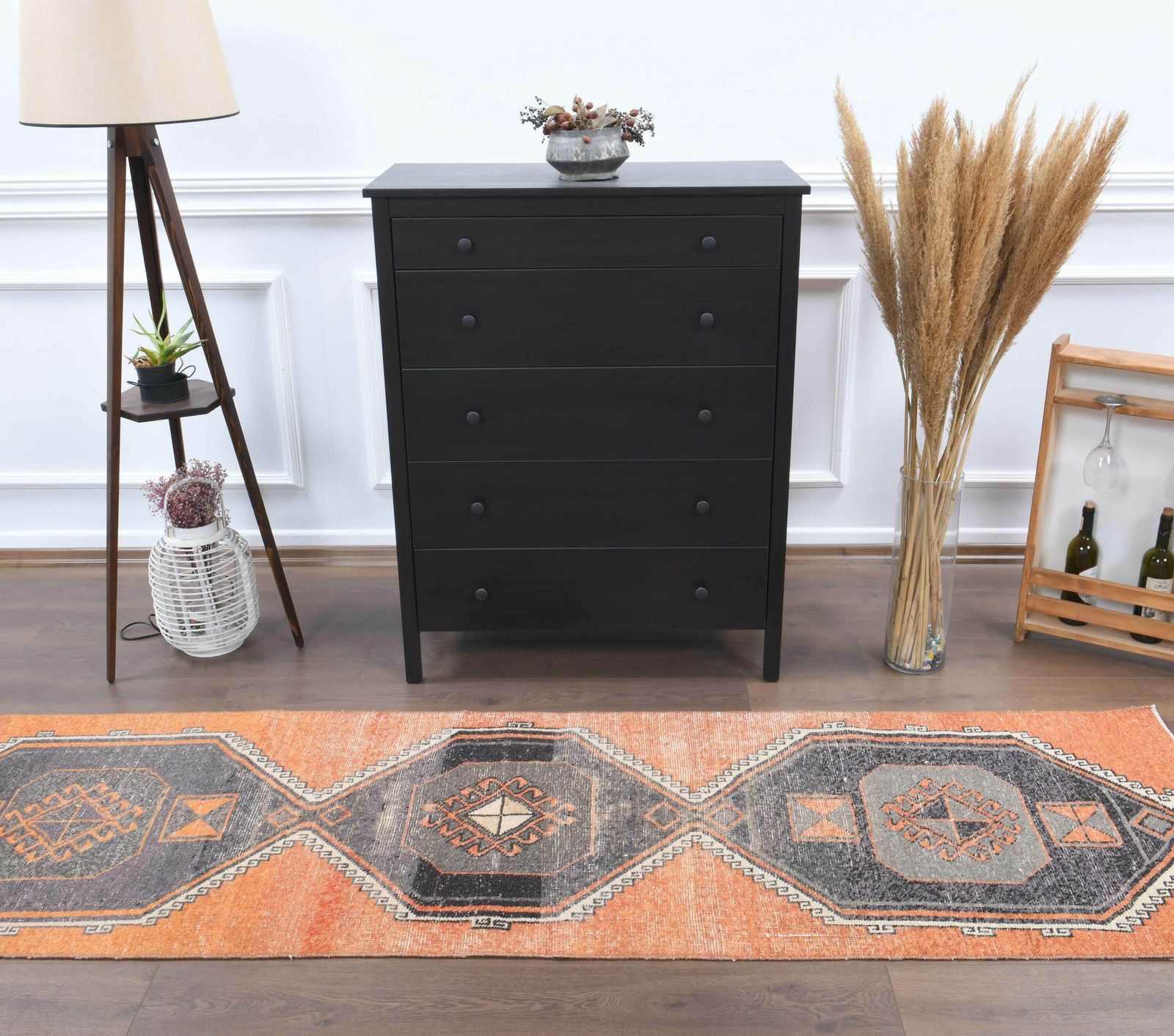 3x9 Vintage Runner Turkish, Oushak Rug, Handmade Wool Rug, Orange Hallway Rugs, Rustic Boho Farmhouse Decor, One Of A Kind, Anatolian Carpet photo vinterior