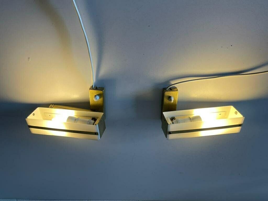 Mid Century Gold Metal And White Plexiglass Pair Of Sconces With Adjustable Arms By Paul Neuhaus Leuchten, 1950s, Germany photo buy