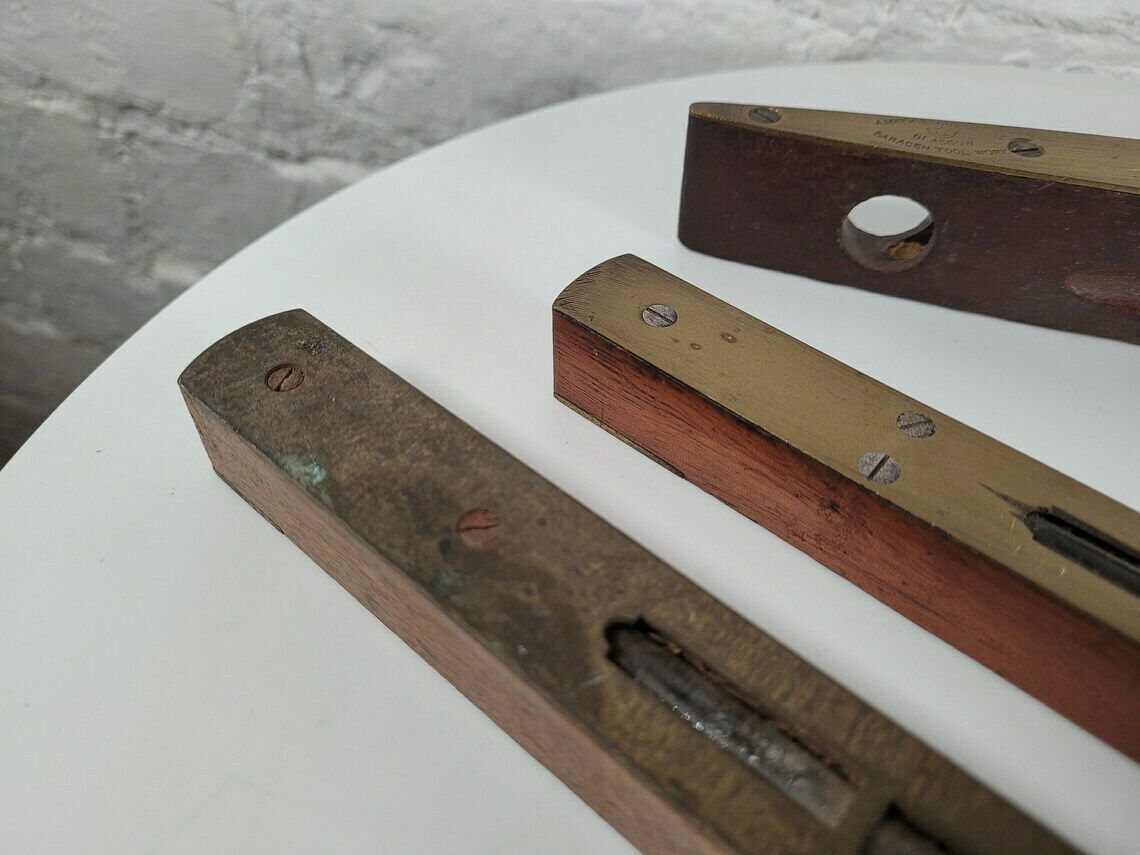 photo furniture Set Of Three Antique Spirit Levels / A. Mathieson Of Glasgow / Antique Tools