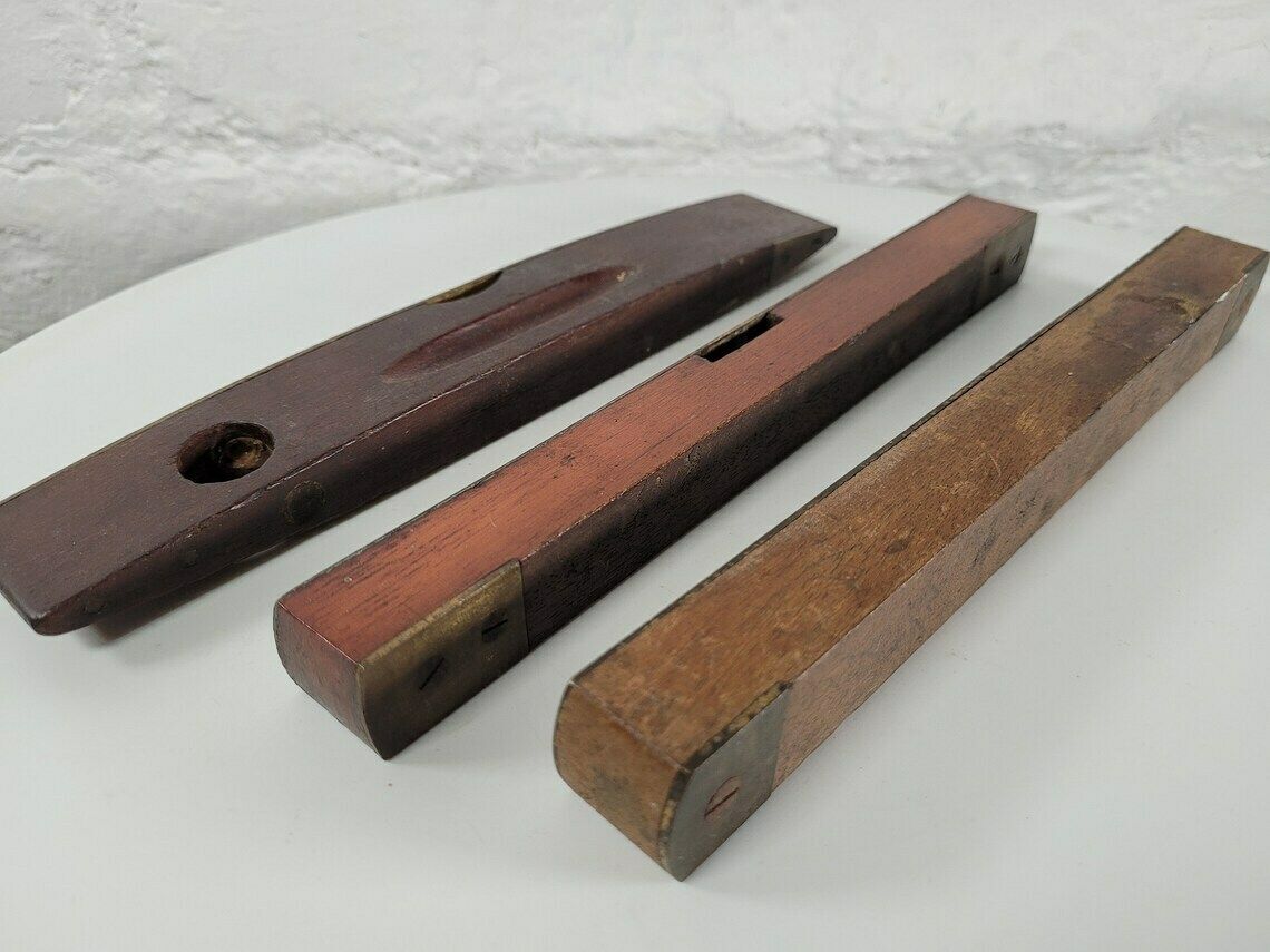 photo for sale Set Of Three Antique Spirit Levels / A. Mathieson Of Glasgow / Antique Tools