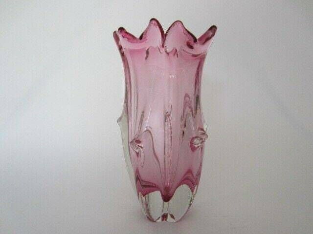 photo for sale Decorative Czech Sommerso Pink Chribska Art Glass Tulip Bud Vase