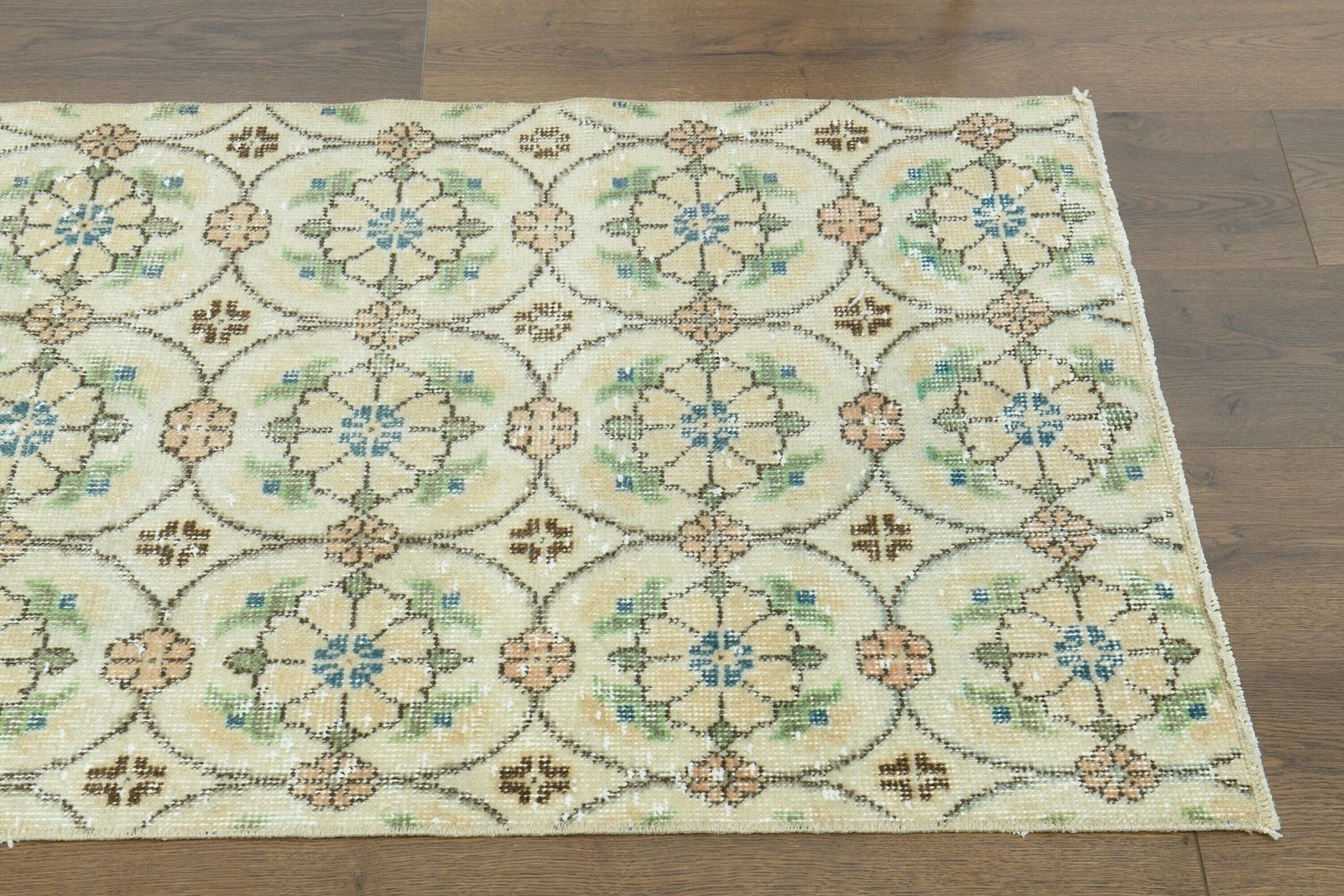 2x11 Turkish Vintage Runner, Neutral Handmade Wool Rug, Floral Kitchen Hallway Rugs, Farmhouse Decor, One Of A Kind Anatolian Rug Runner photo vinterior