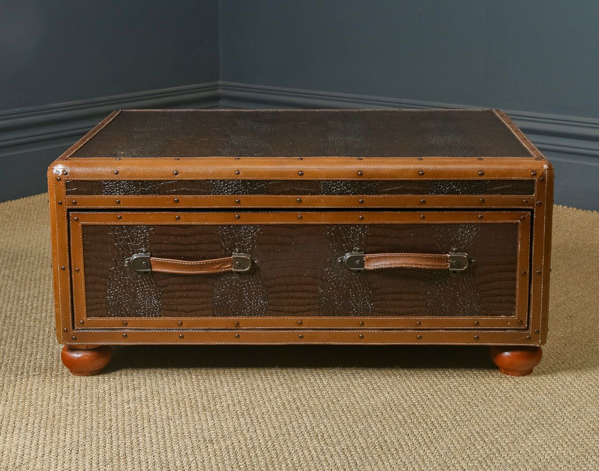 Vintage English Brown Leather Suitcase Shaped Coffee Table (Circa 1980) photo for sale