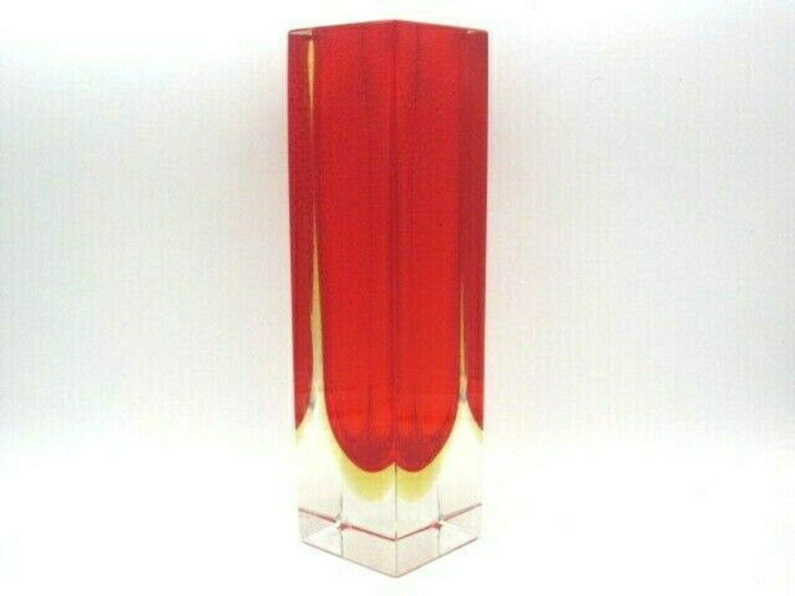 Murano Mandruzzato Sommerso Faceted Red Amber Mid Century Art Glass Vase photo for sale