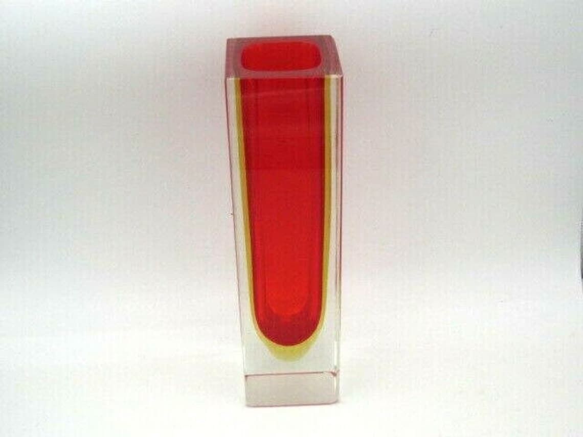 Murano Mandruzzato Sommerso Faceted Red Amber Mid Century Art Glass Vase photo 120.0