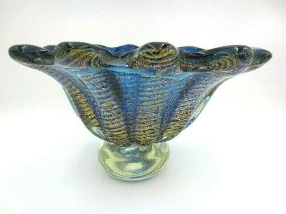 photo furniture Xxl 4kg 50s Blue 24k Art Glass Fruit Bowl Barovier Toso Round Murano Cordonato Doro Rare
