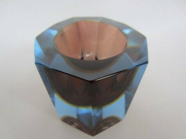 Murano Italian Glass Sommerso Faceted Sculptural Bowl By Flavio Poli 50/60s Rare photo furniture