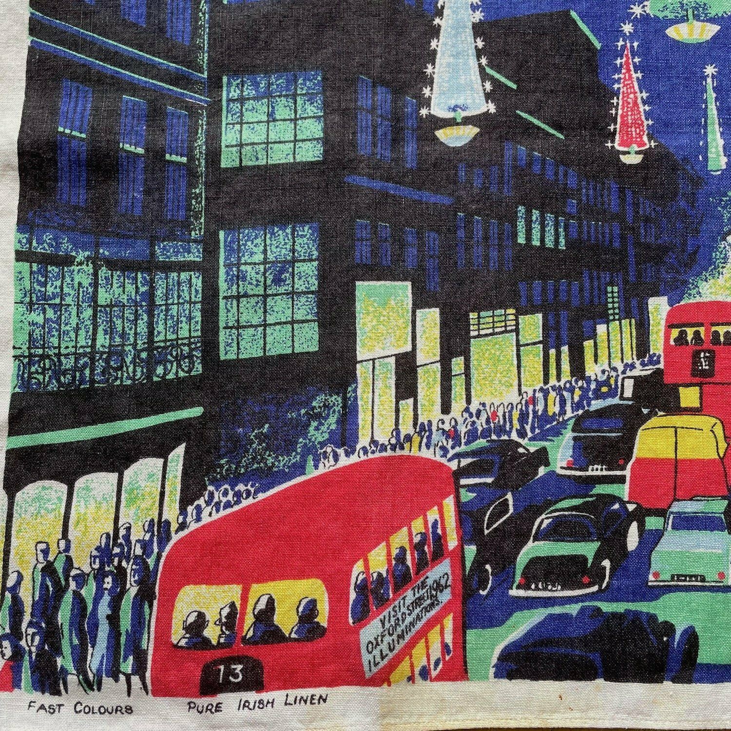 1962 Ulster Linen Oxford Street Lights Tea Towel photo for sale