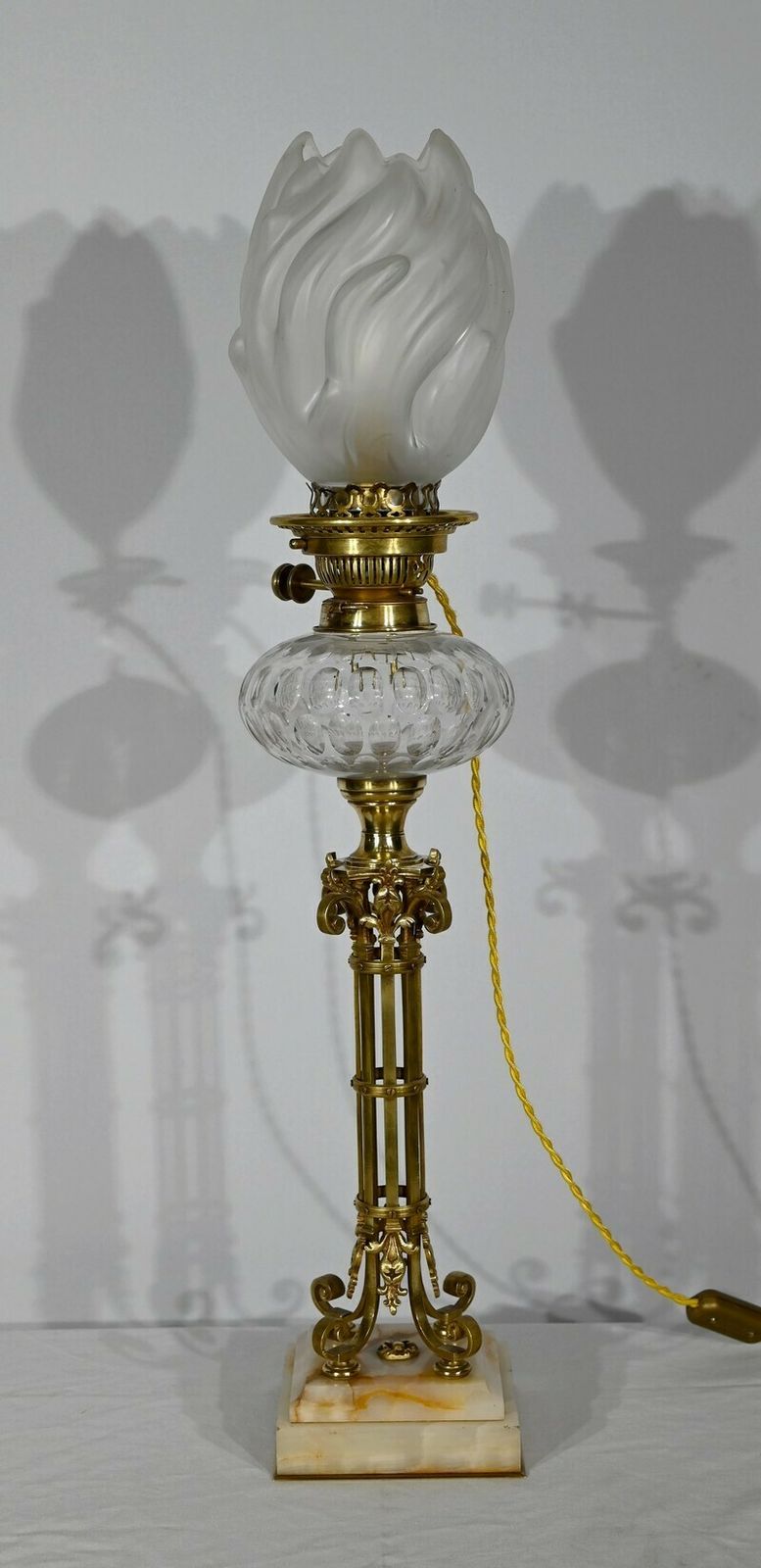 Important Electrified Oil Lamp In Brass And Onyx   Late 19th Century photo for sale