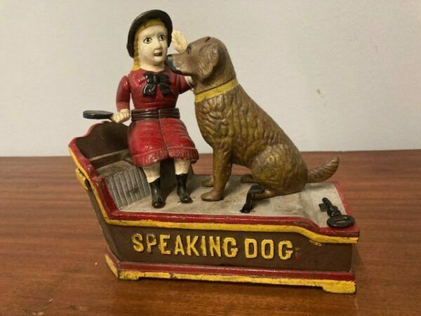 Antique Piggy Bank In Cast Iron From The Early 1900s American With Mechanical Action