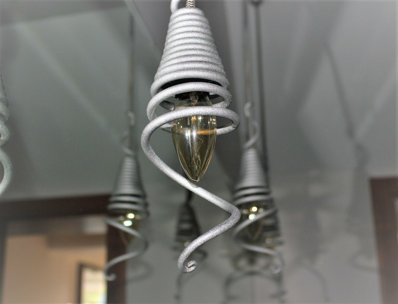 Unique Pendant Wrought Iron Lamp Suspension Spiral Lamp Ceiling Industrial Light photo for sale