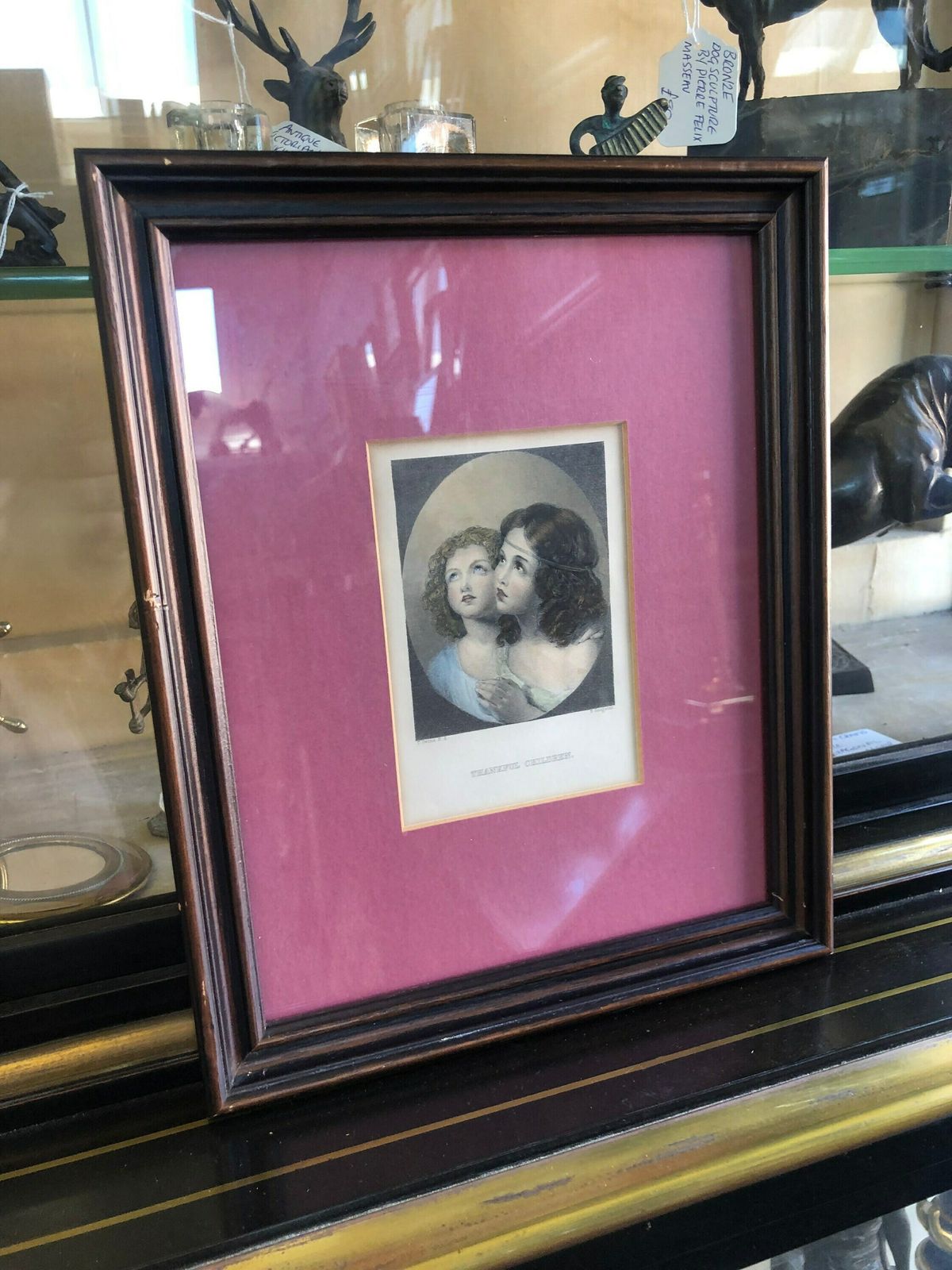 Thankful Children T Uwins Sangster Hand Coloured Antique Engraving Sisters In Dark Pink Mount T1 photo Art