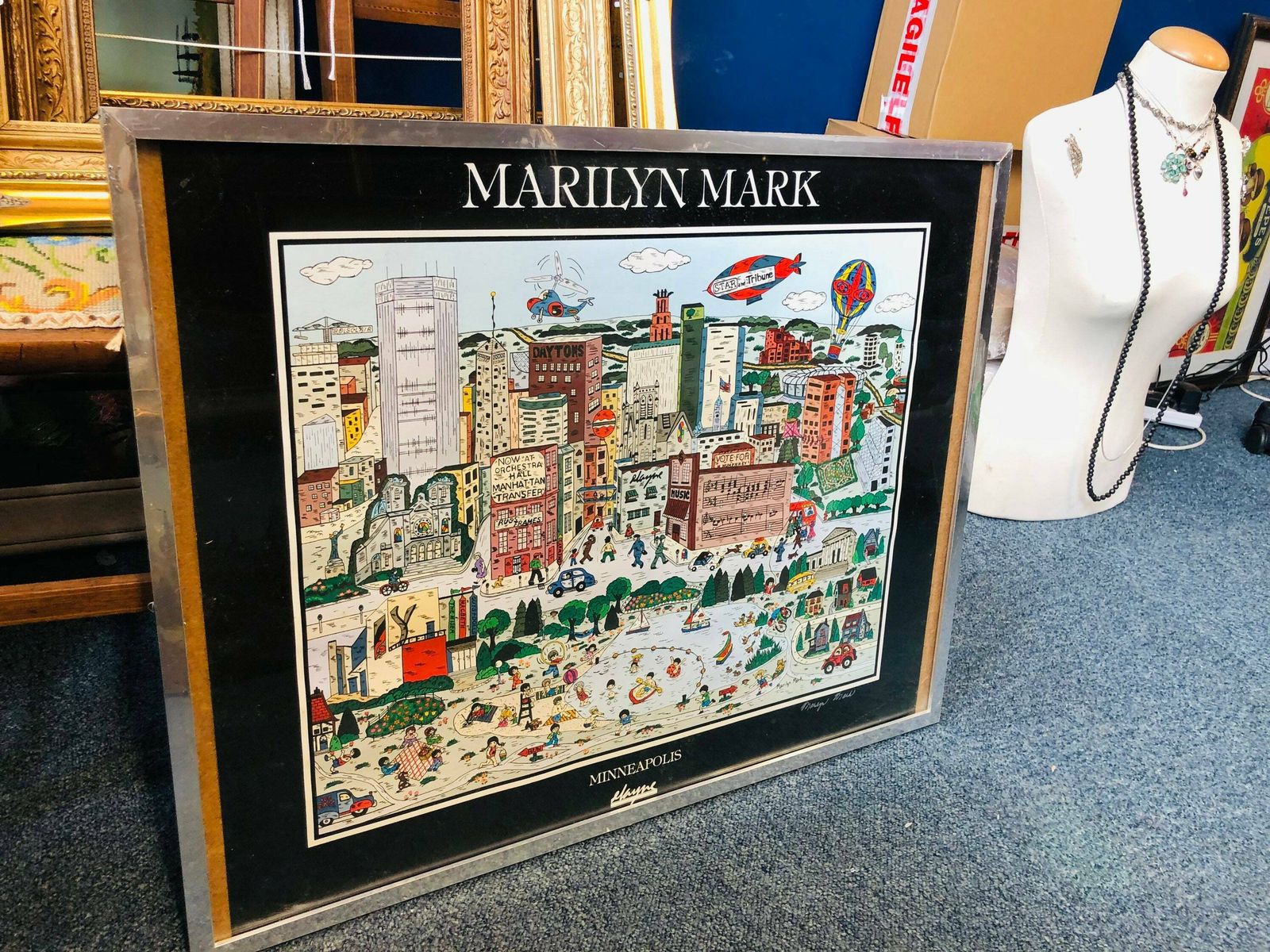 Retro Marilyn Mark Minneapolis Hand Signed Gallery Print Downtown Colourful Large Framed