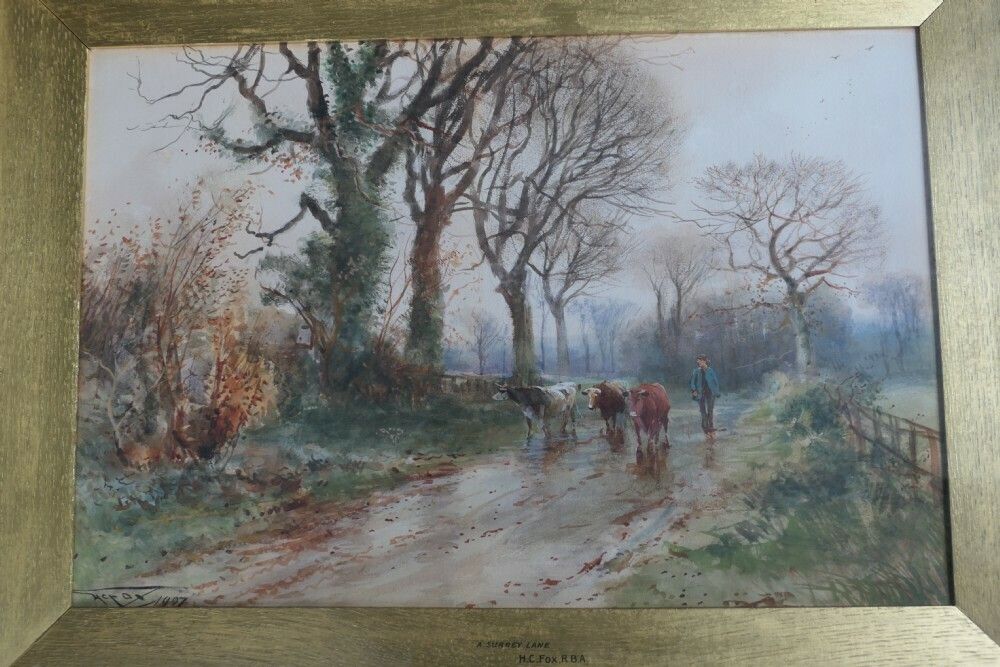 Henry Charles Fox R B A British 1855 1929. A Surrey Lane photo furniture