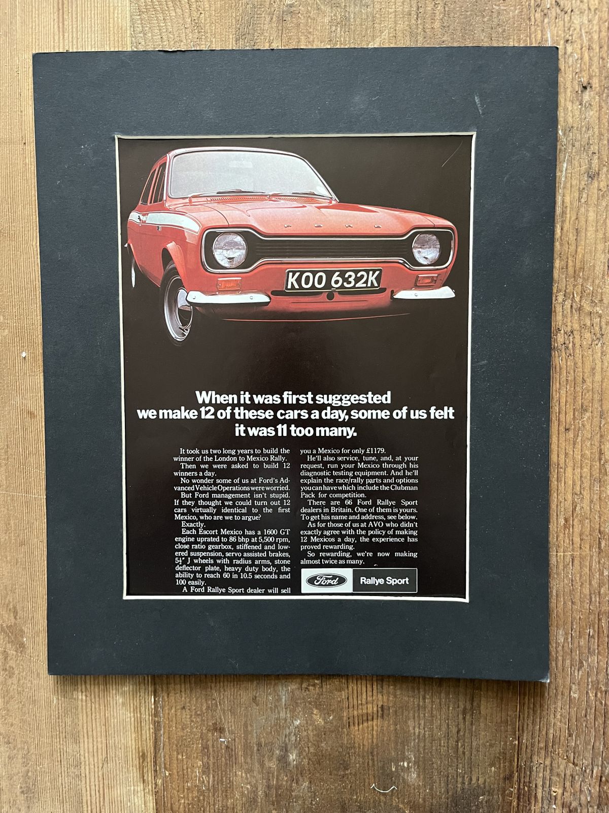 Ford Escort Mexico Vintage Advertisement 1968