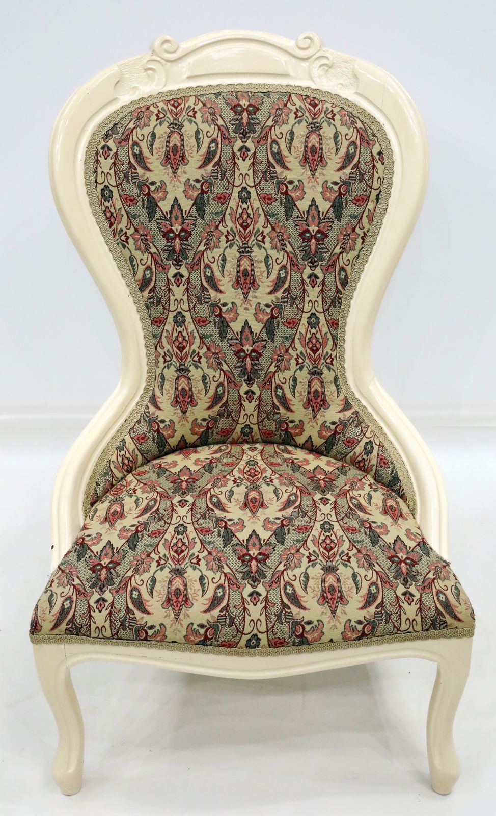 photo vintage French Style Spoon Back Easy/Bedroom Chair Cream Frame Free Uk Delivery