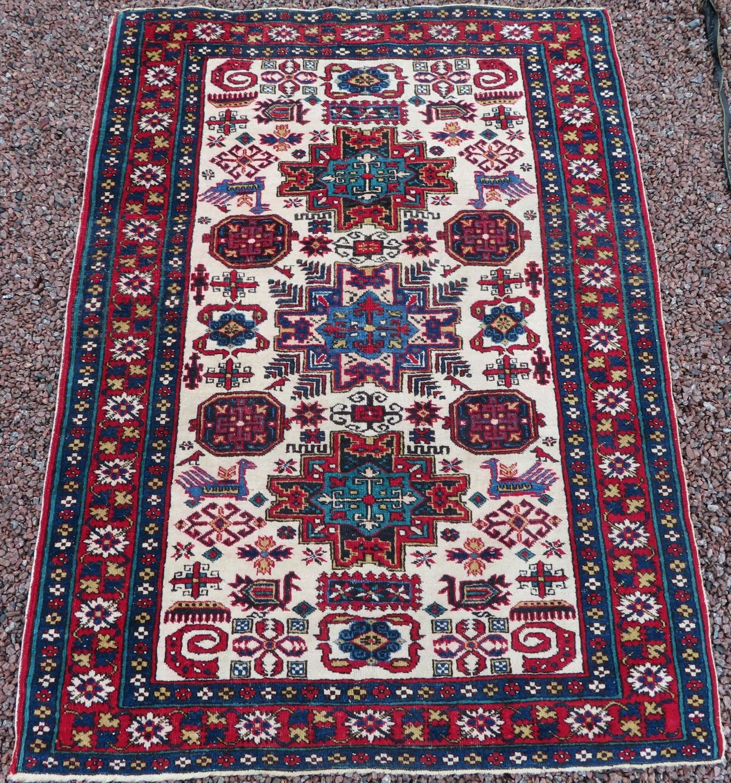 Antique Caucasian Erivan Armenian Rug. Plethora Of Tribal Motifs Including Snakes. 152cm X 112cm.