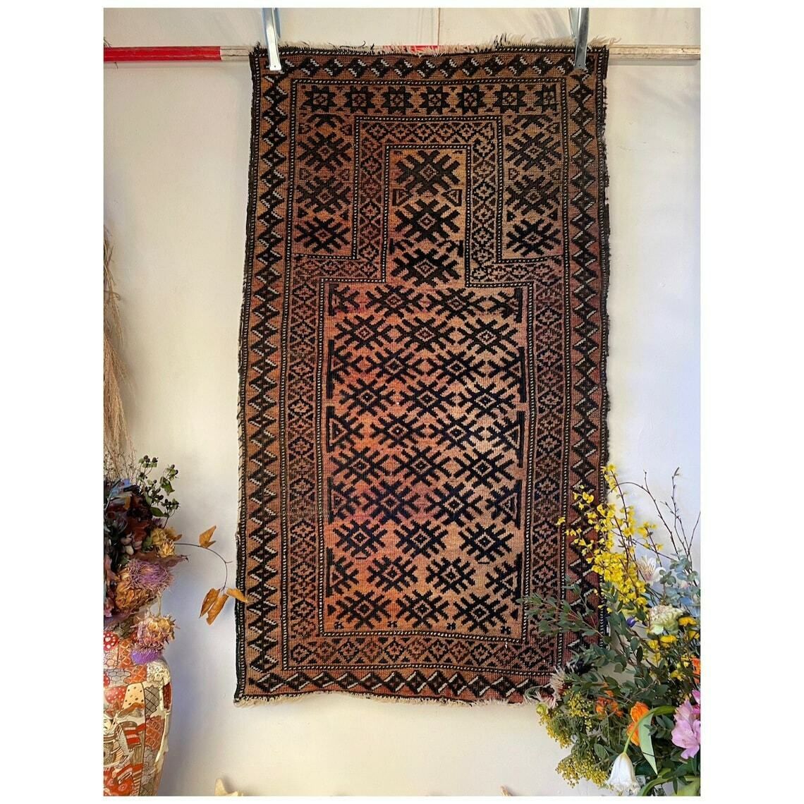 Medium Antique Afghan Rug 100% Wool Dating