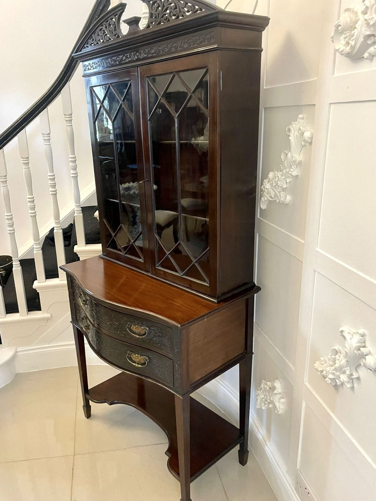 Antique 19th Century Quality Carved Mahogany Display Cabinet photo buy