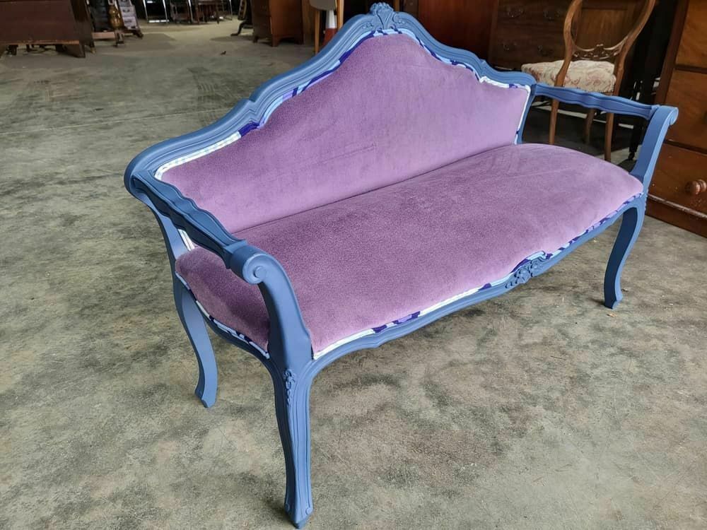 Small French Bed End Hall Bathroom Sofa Painted Blue Cabriole Legs Sprung photo buy
