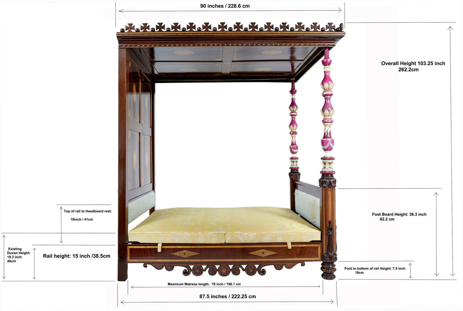 Rare 19th Century Mahogany And Porcelain 4 Poster Bed photo for sale