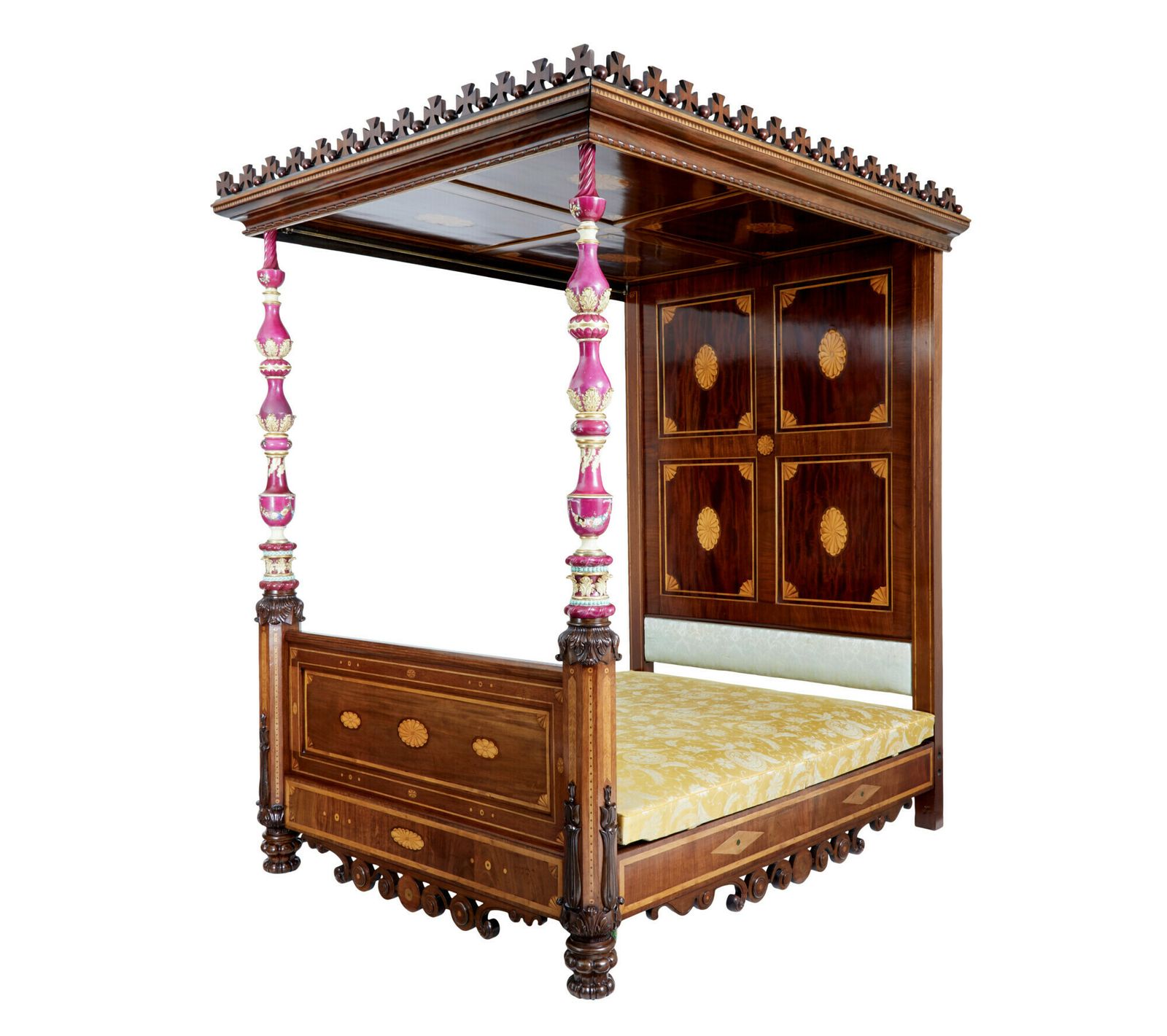 Rare 19th Century Mahogany And Porcelain 4 Poster Bed photo Furniture