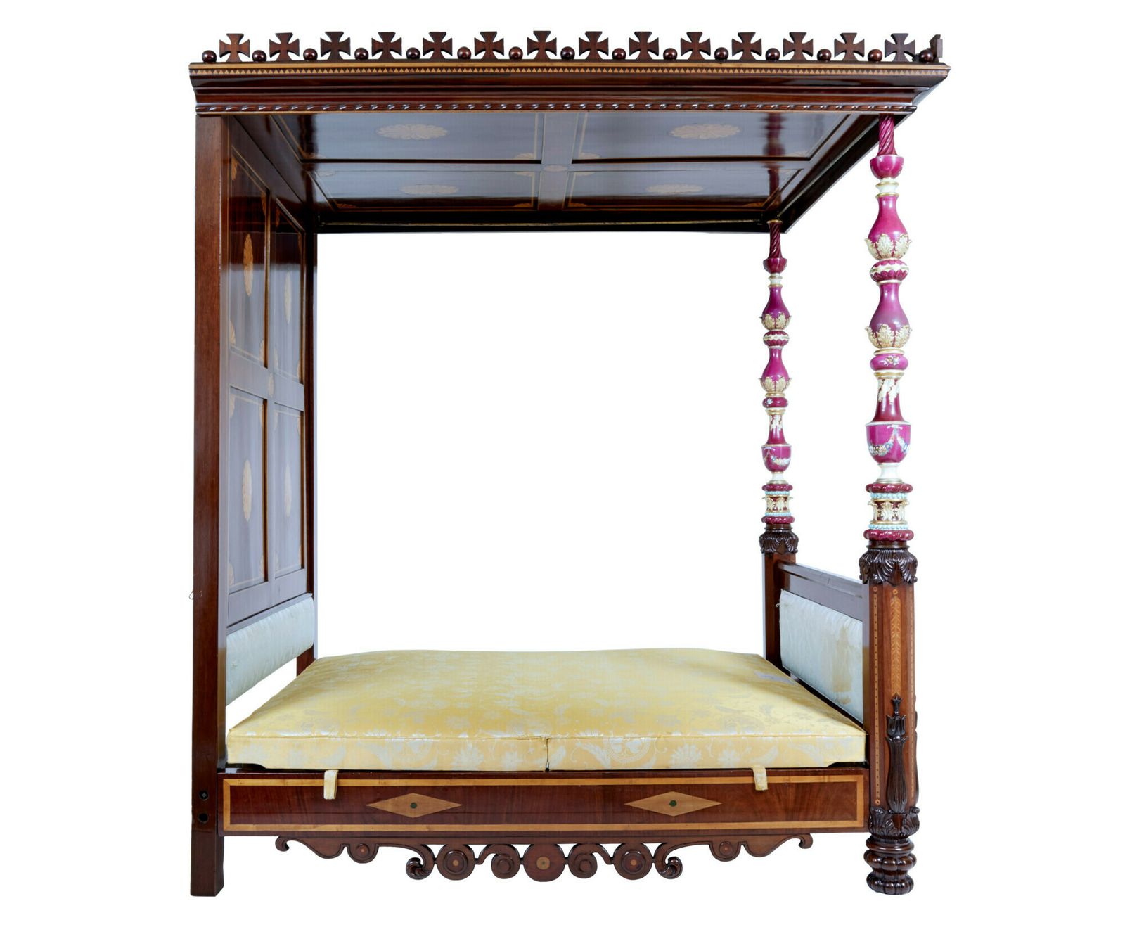 38445.0 Rare 19th Century Mahogany And Porcelain 4 Poster Bed photo