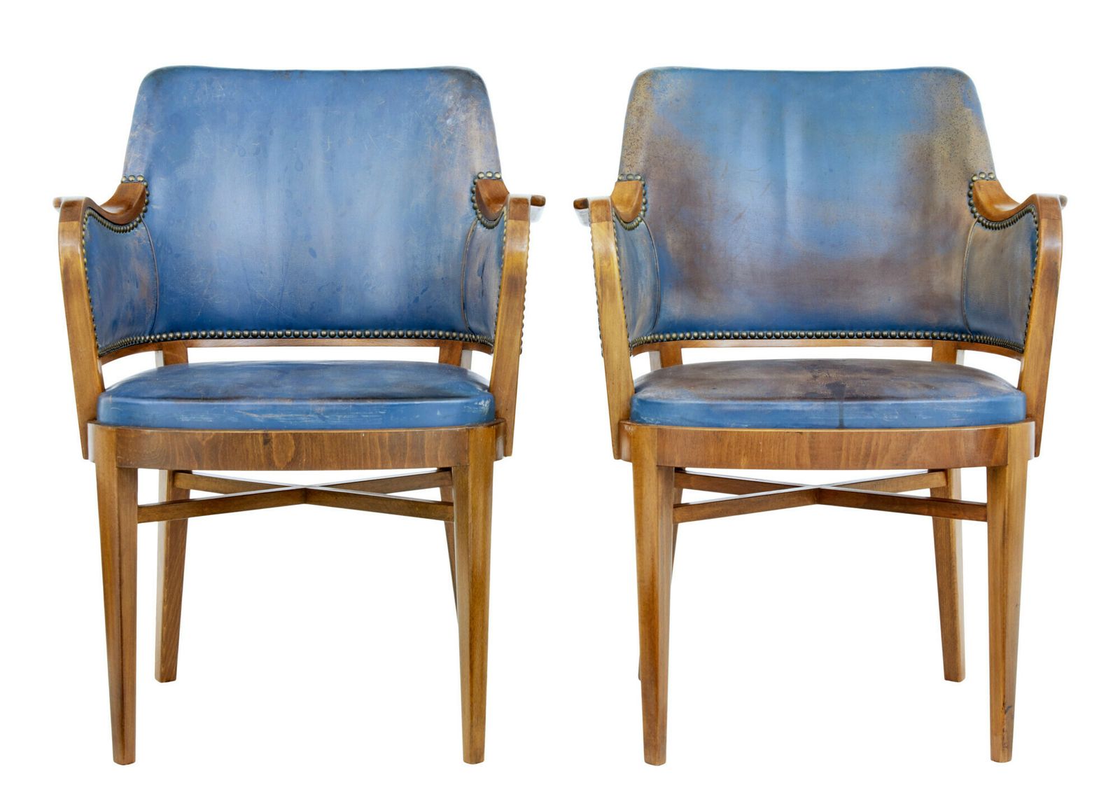 Pair Of Mid 20th Century Teak And Leather Armchairs