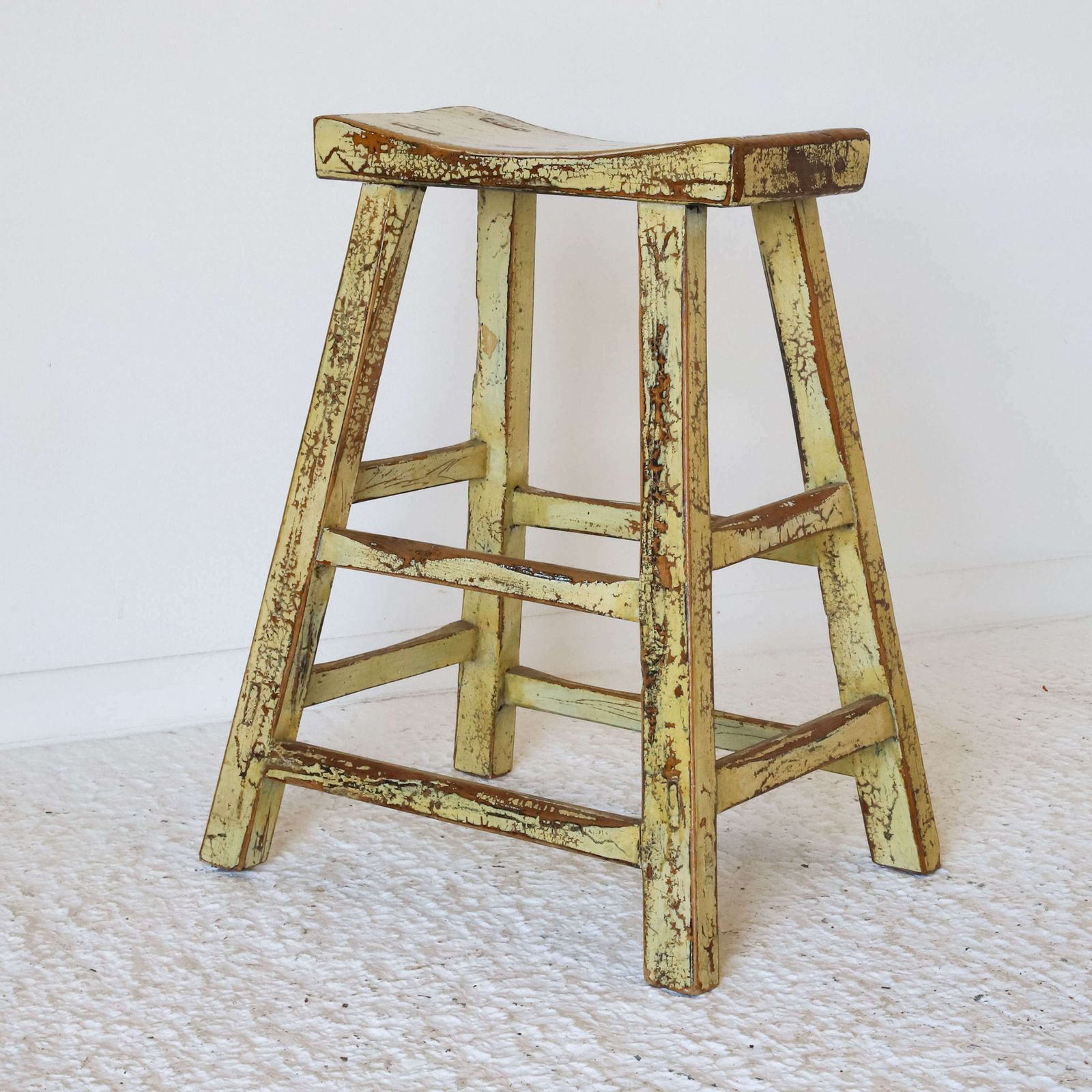 Chinese C1900 Original Finish Lacquered Elm Stool photo vintage
