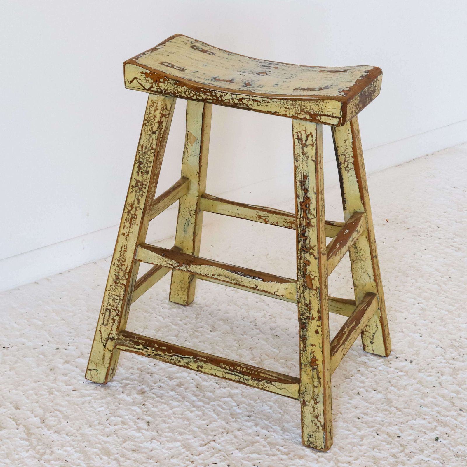 photo furniture Chinese C1900 Original Finish Lacquered Elm Stool